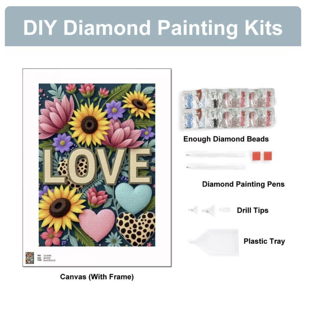 Love DIY Diamond Painting Kit No Frame - Romantic Heart Art Craft Project - Picture 8 of 8